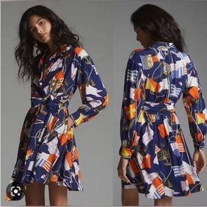 Anthropologie Maeve Mini Shirtdress in Navy Flag Sail Nautical Dress Size Medium